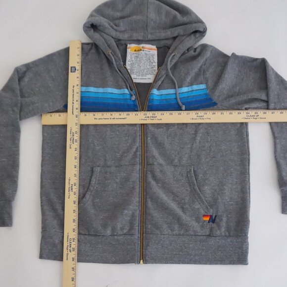Aviator Nation Grey Cotton Zip Hoodie Blue Stripe Sporty Retro Nostalgic XL - Picture 3 of 12